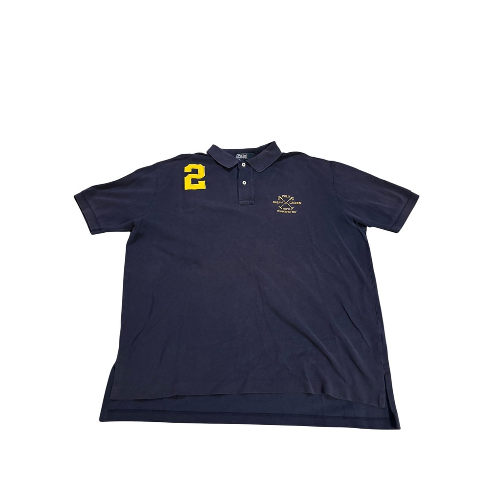 Polo Ralph Lauren Mens XL Navy‎ Blue Short Sleeve RLPC Crest Polo Shirt 2 Patch